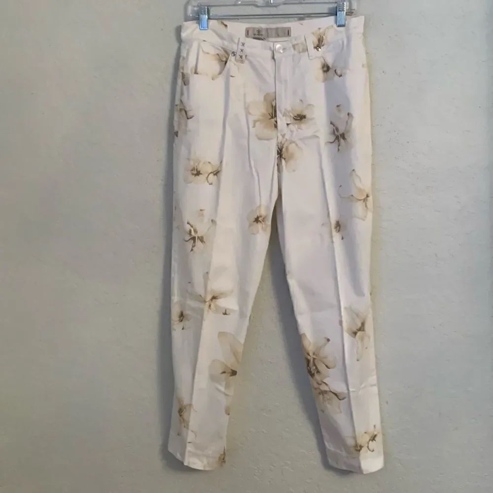 Dismero Made in Italy Cotton Blend Flowers Print High Rise Women’s Pants Size 12
